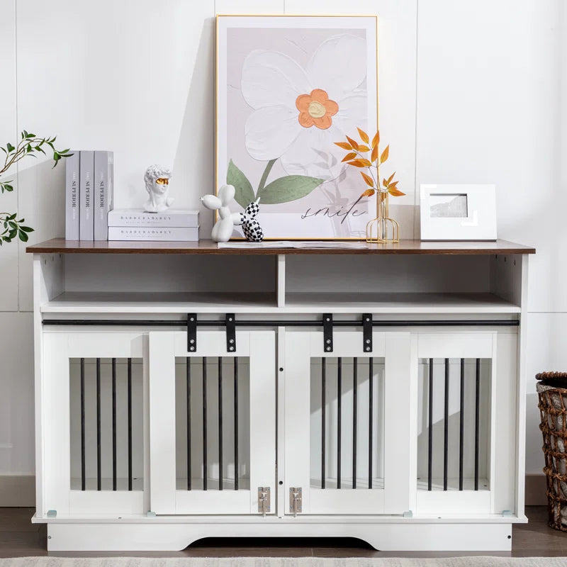 55" Wooden Dog Furniture End Table with Large Drawers -2-In-1 Furniture Style Dog Crate