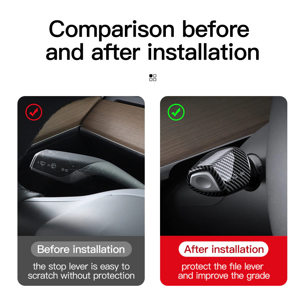 1 Pair Carbon Fiber Steering Wheel Whift Protection Cover for Tesla Model 3 Y ABS Car Column Shift Knob Cover Decor for Tesla