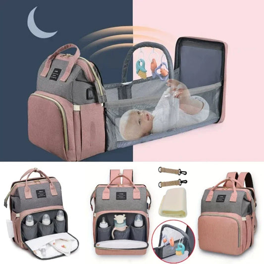 Ultimate Mommy Bag for Travel - Large-Capacity Foldable Backpack with Crib Bed and Diaper Bag