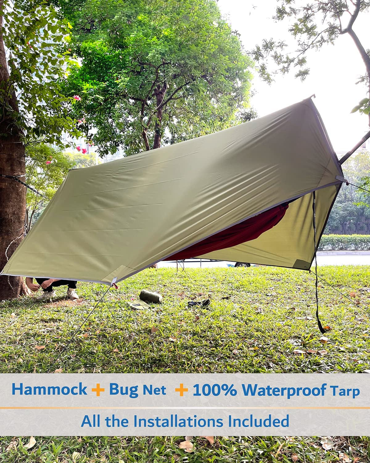Camping Hammock, Portable Double Hammock with Net, 2 Person Hammock Tent with 2 * 10Ft Straps, Best for Outdoor Hiking Survival Travel
