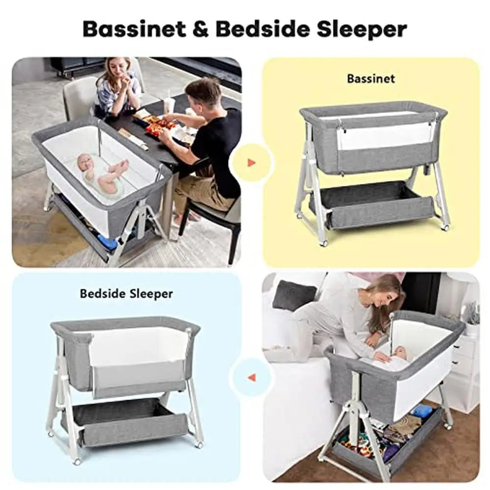 Adjustable Baby Bedside Sleeper Crib Storage Basket Breathable Mesh Infant Co-Sleeping Travel Bag Lightweight Portable Easy