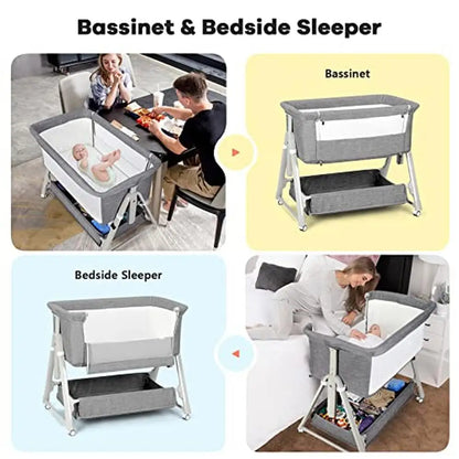 Adjustable Baby Bedside Sleeper Crib Storage Basket Breathable Mesh Infant Co-Sleeping Travel Bag Lightweight Portable Easy