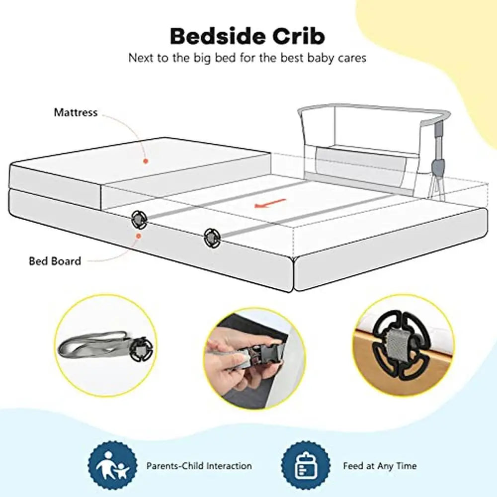 Adjustable Baby Bedside Sleeper Crib Storage Basket Breathable Mesh Infant Co-Sleeping Travel Bag Lightweight Portable Easy
