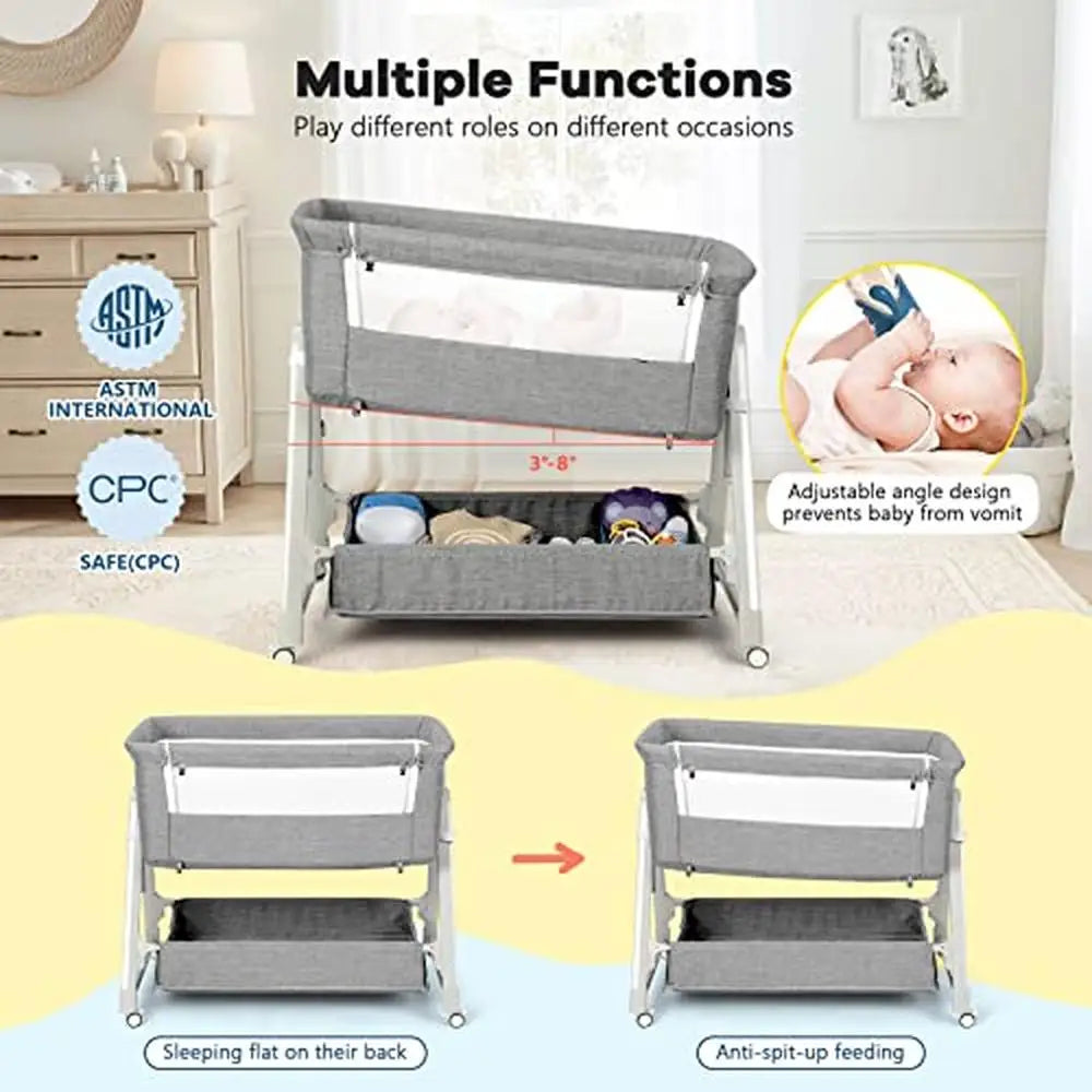 Adjustable Baby Bedside Sleeper Crib Storage Basket Breathable Mesh Infant Co-Sleeping Travel Bag Lightweight Portable Easy