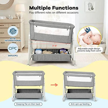 Adjustable Baby Bedside Sleeper Crib Storage Basket Breathable Mesh Infant Co-Sleeping Travel Bag Lightweight Portable Easy