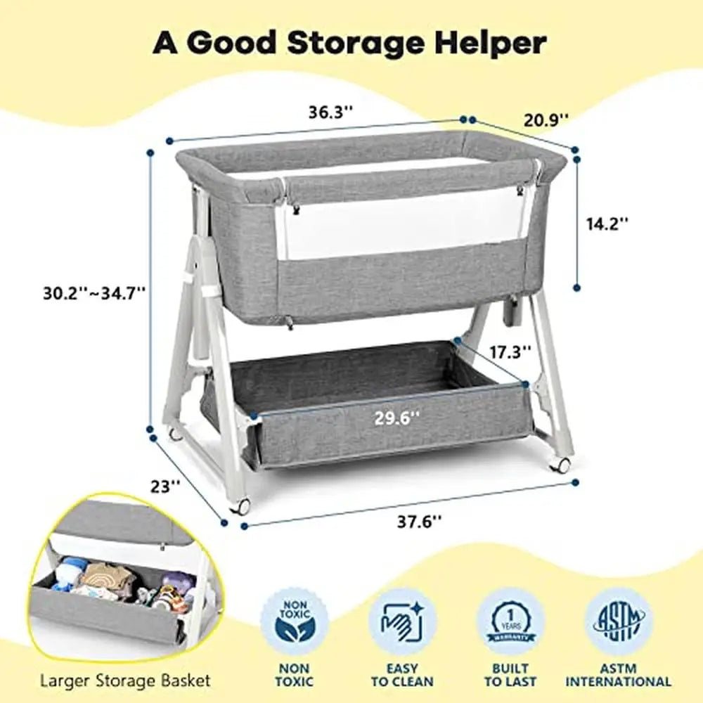 Adjustable Baby Bedside Sleeper Crib Storage Basket Breathable Mesh Infant Co-Sleeping Travel Bag Lightweight Portable Easy